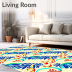 Vibrant Blue Leafy Swirls Rug
