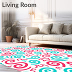 Bright Pink Teal Alphabet Swirls Rug