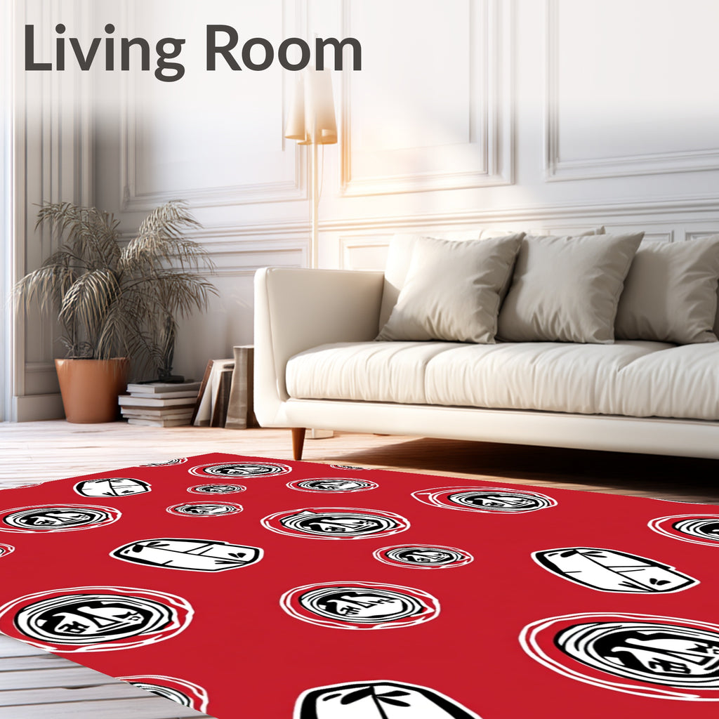 Red Circle Stamp With Geometric Shapes Rug