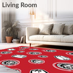 Red Circle Stamp With Geometric Shapes Rug