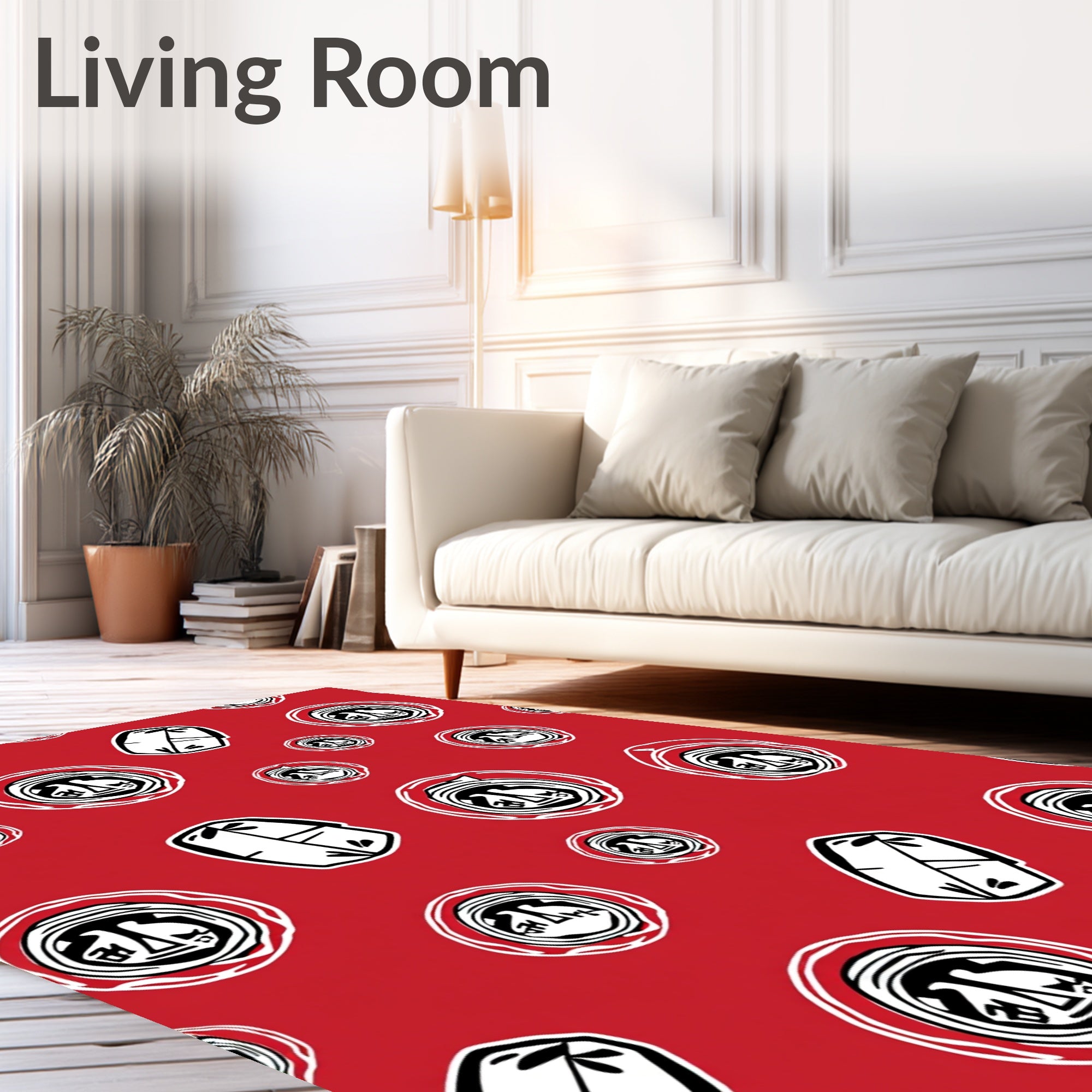 Red Circle Stamp With Geometric Shapes Rug