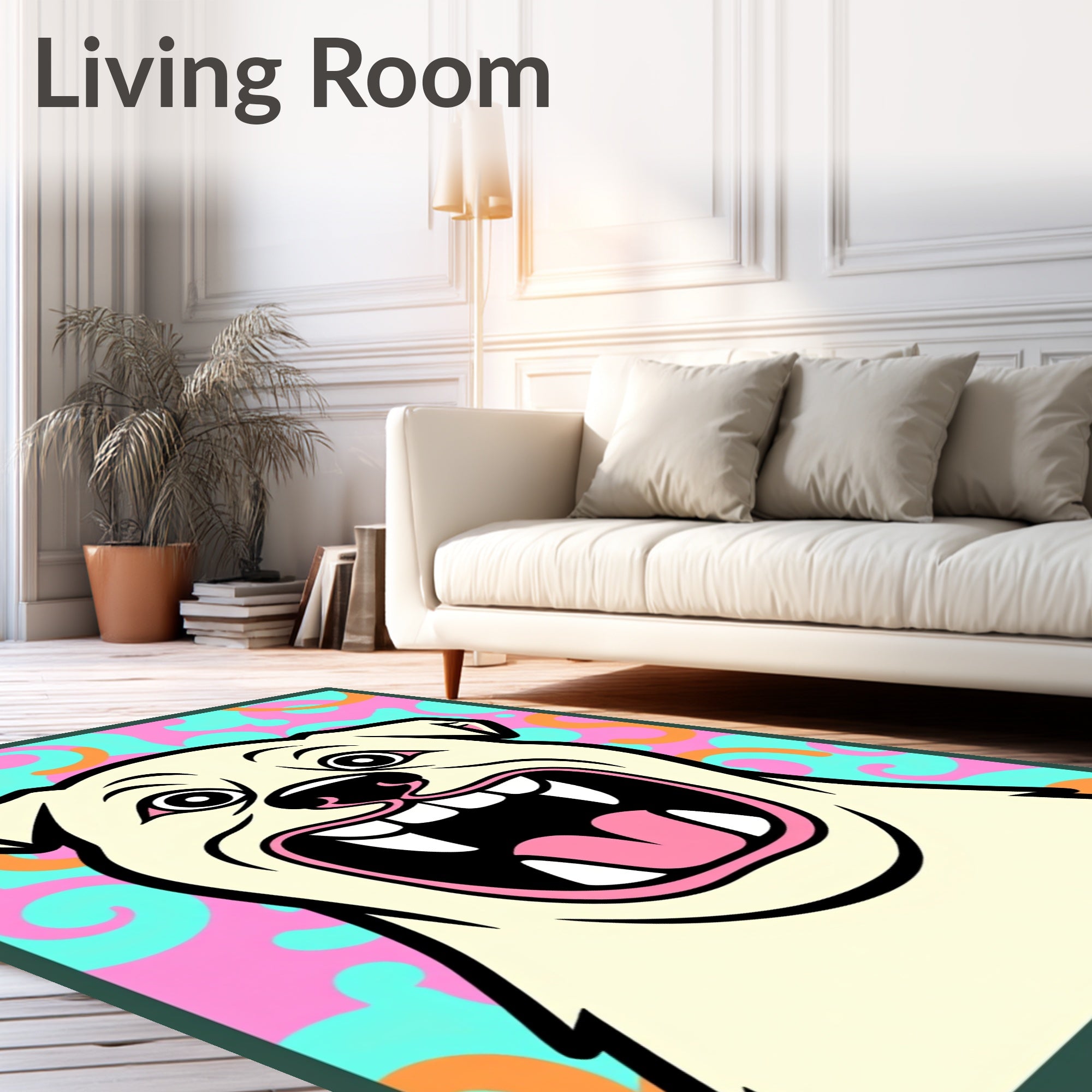Whimsical Dog Face With Swirls Rug