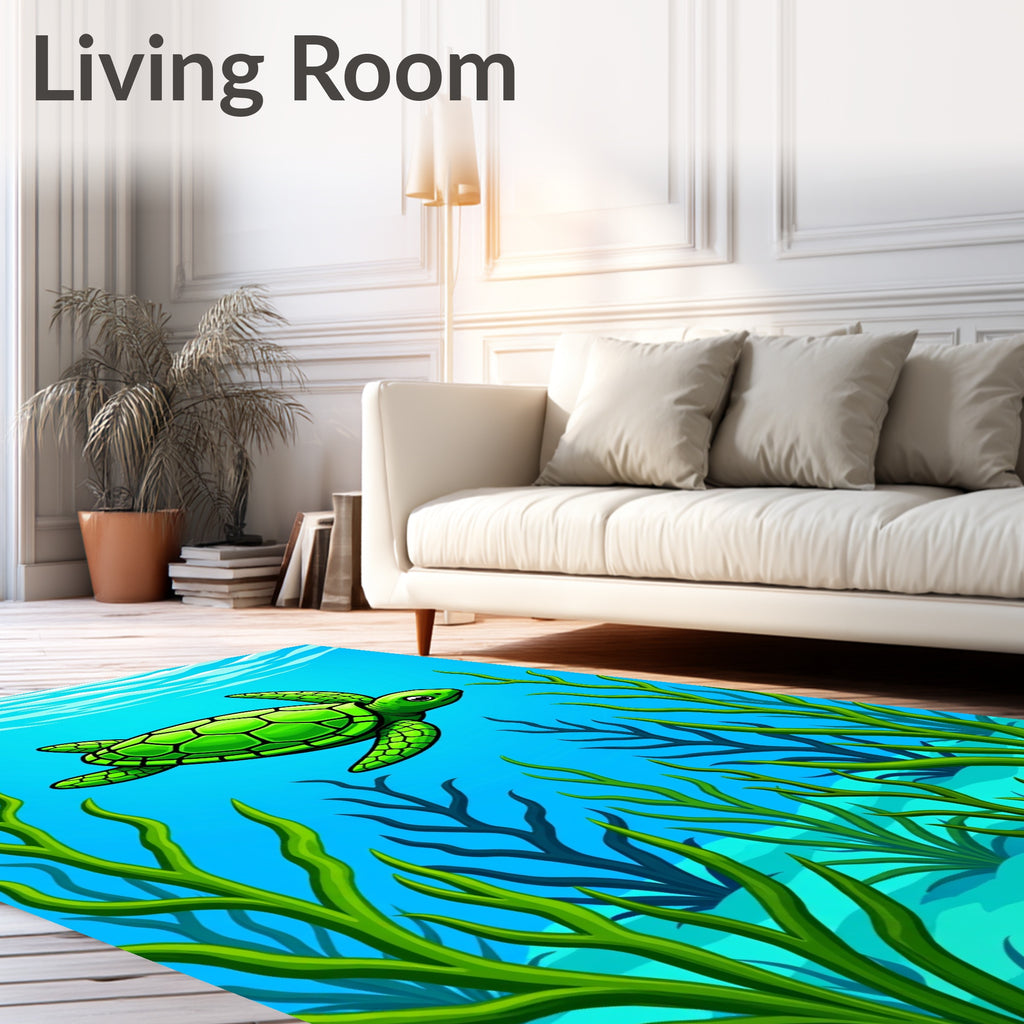 Bright Green Sea Turtle Ocean Life Rug