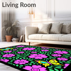 Pink Floral Garden Butterfly Illustration Rug