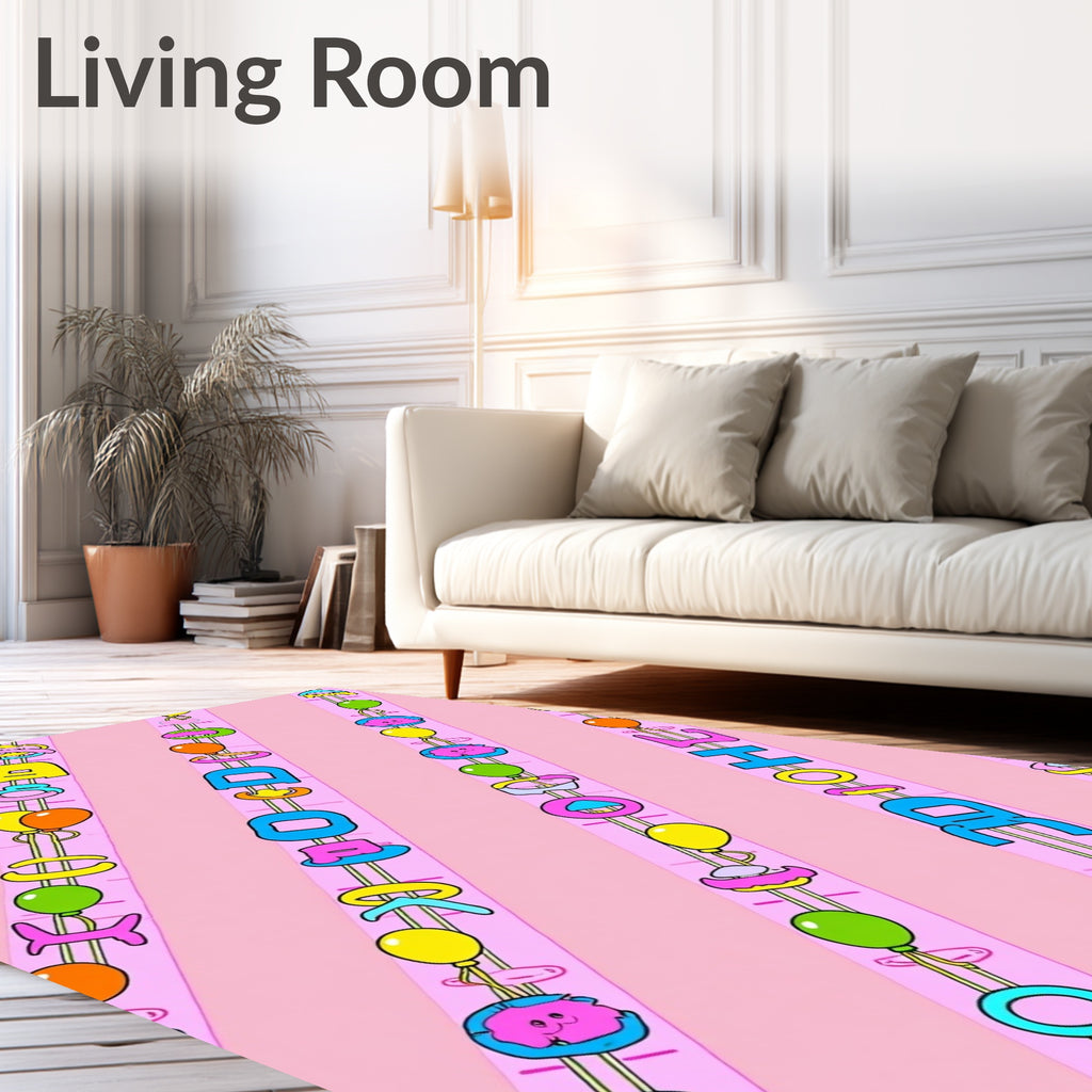 Pastel Pink Whimsical Balloon Word Art Rug