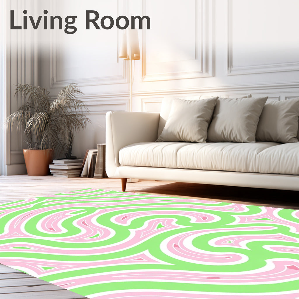 Pastel Swirls Green Pink Flow Rug
