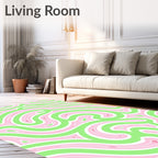 Pastel Swirls Green Pink Flow Rug