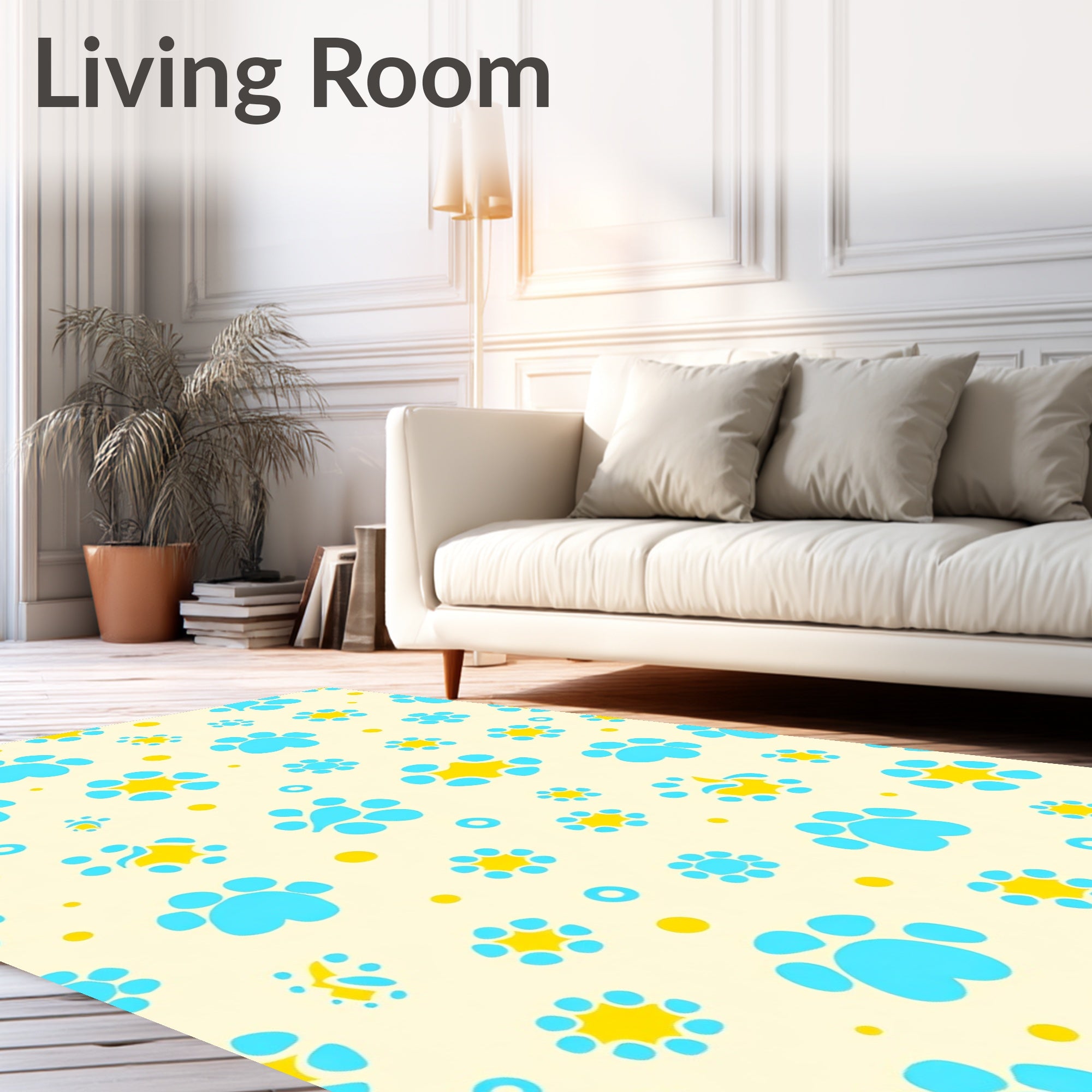 Blue Paw Prints Yellow Stars Rug