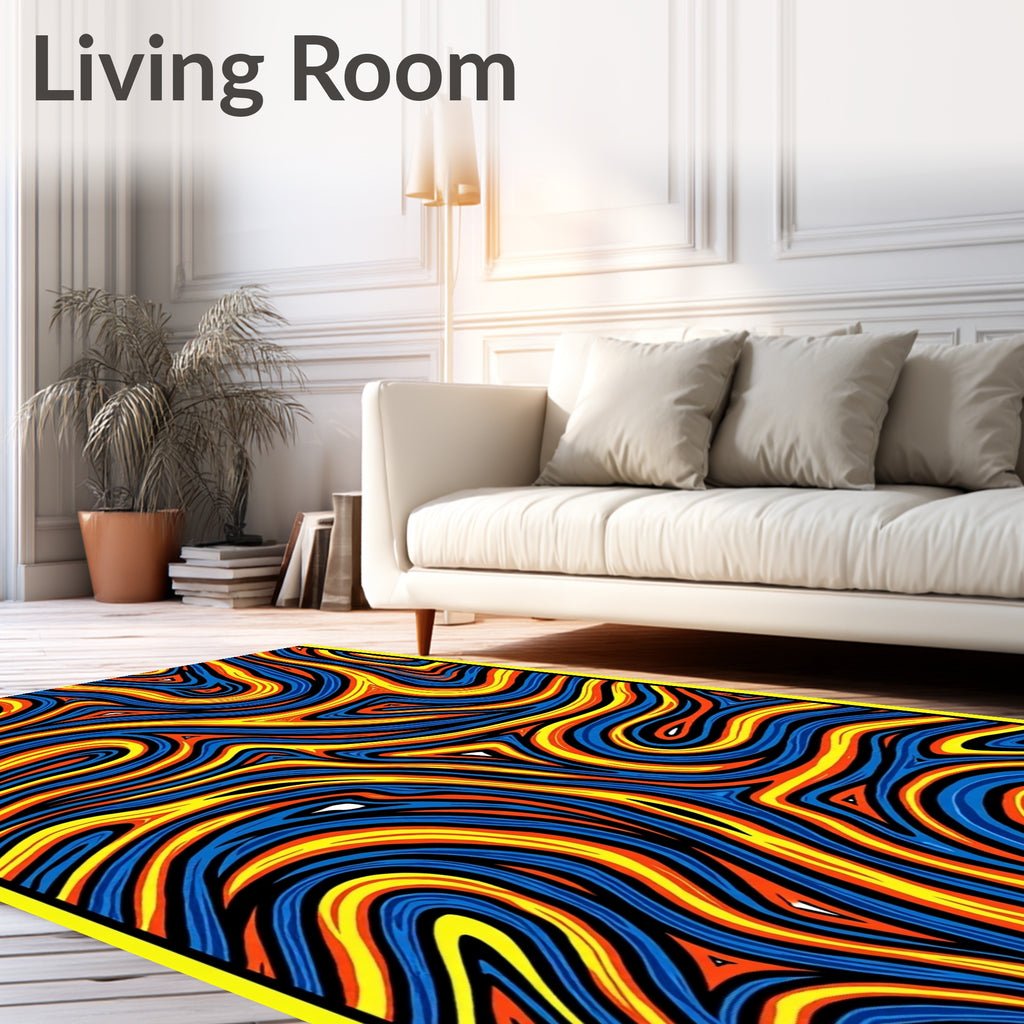 Vibrant Blue Yellow Orange Swirl Rug