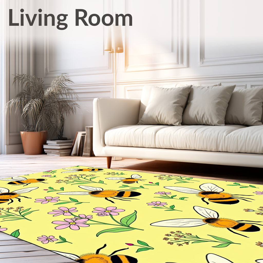 Yellow Floral Bee Garden Rug