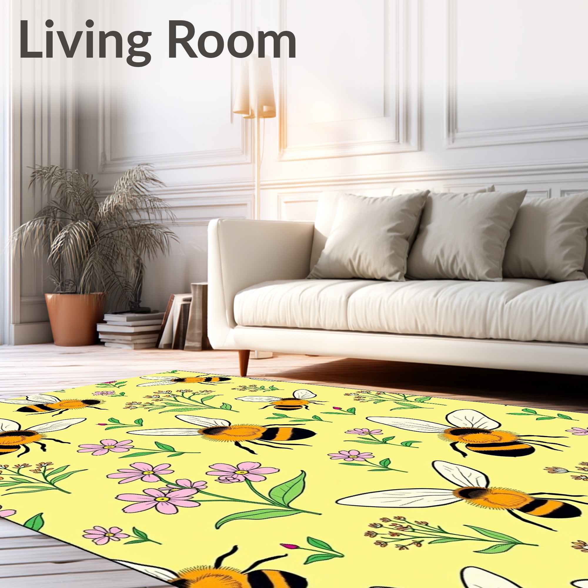 Yellow Floral Bee Garden Rug