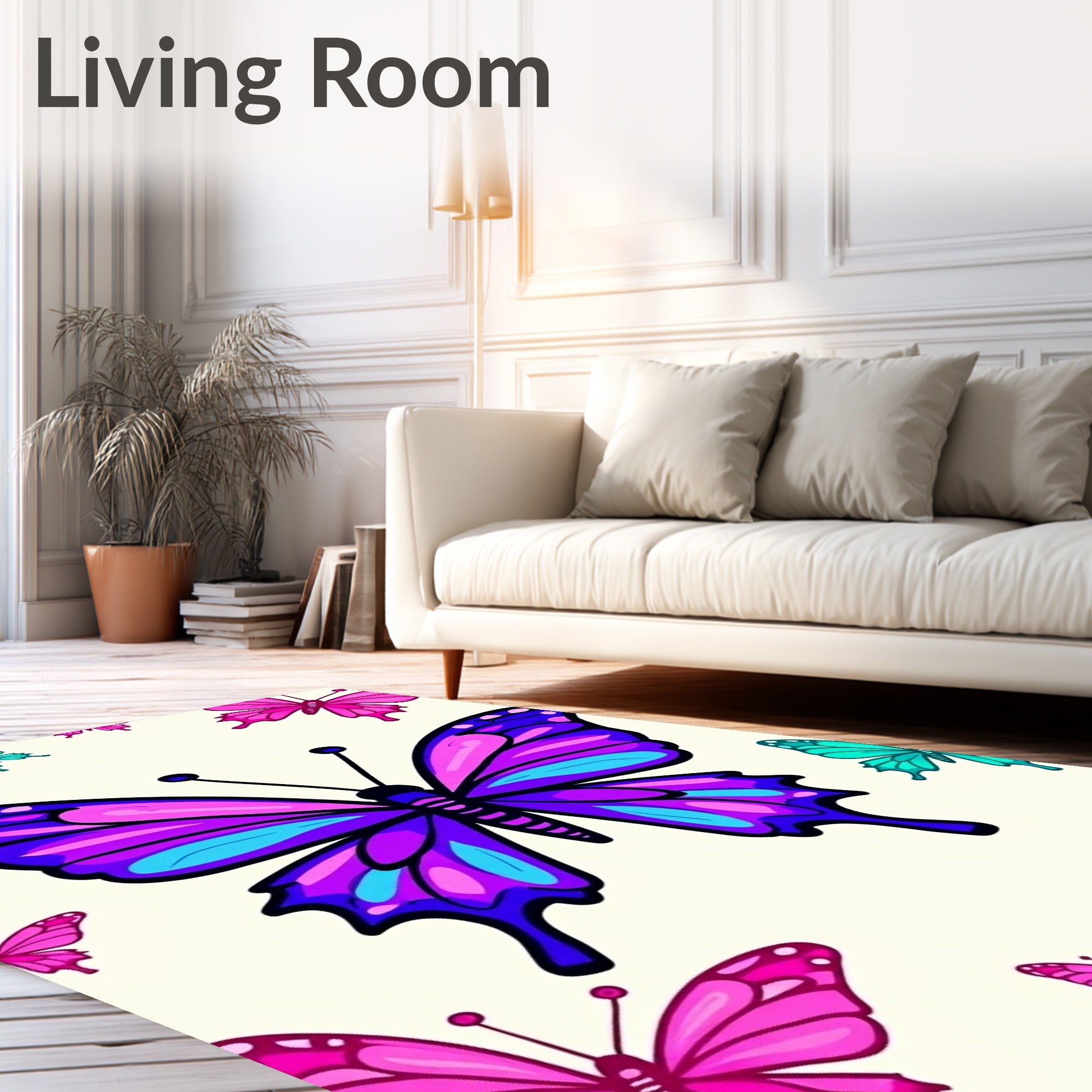 Vibrant Purple Pink Butterfly Collage Rug