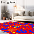 Vibrant Red Blue Organic Circles Rug