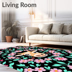 Whimsical Pink Floral Cow Meadow Rug