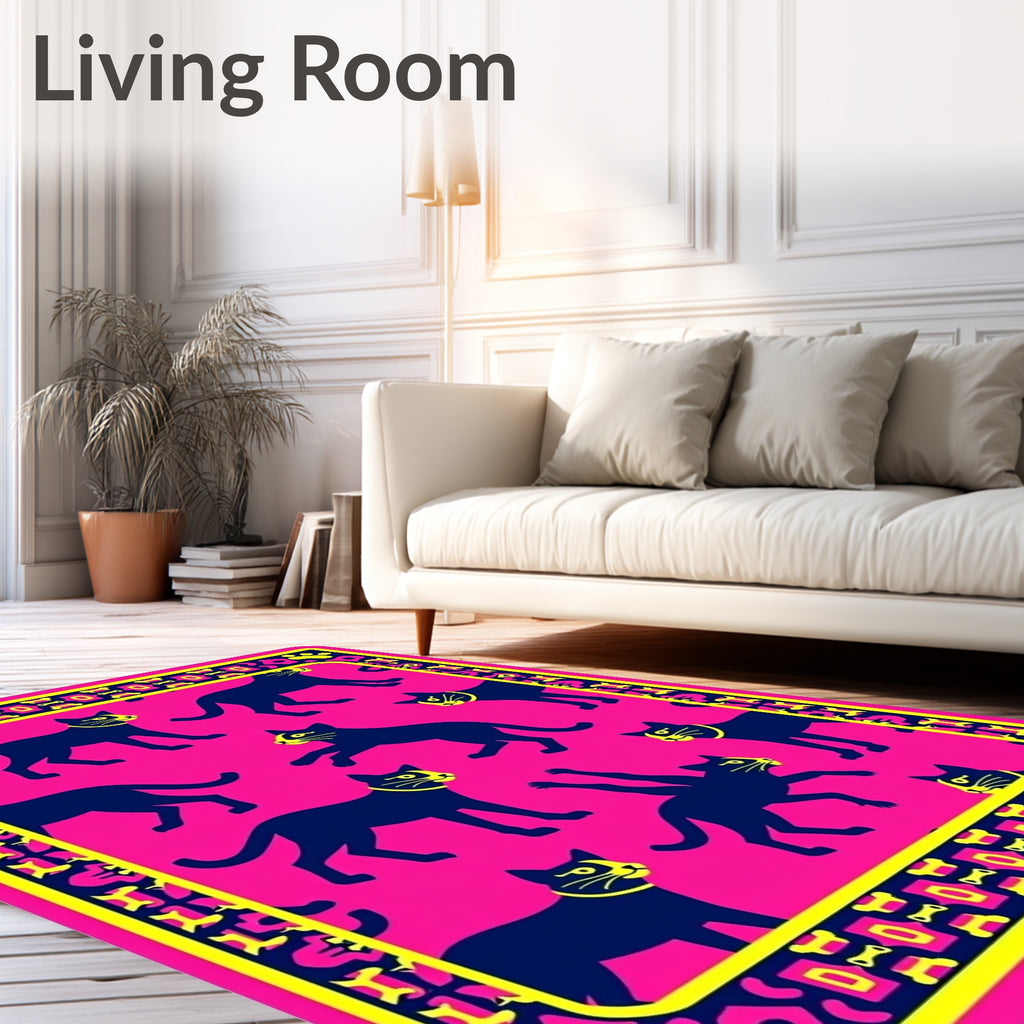 Vibrant Pink Black Cat Medley Rug