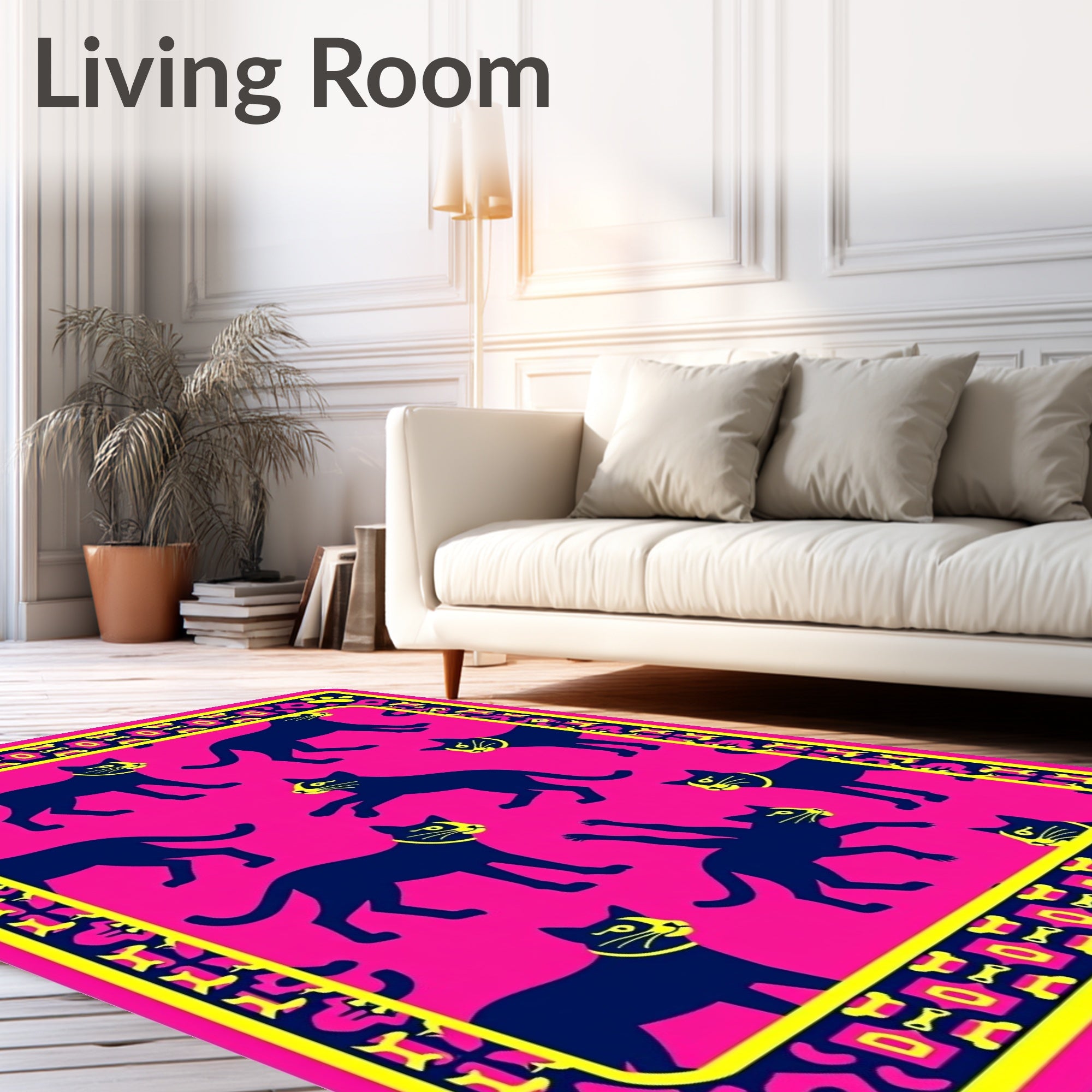 Vibrant Pink Black Cat Medley Rug
