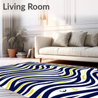 Navy Blue White Yellow Anchor Waves Rug