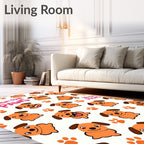 Playful Orange Dog Paw Print Collage Rug