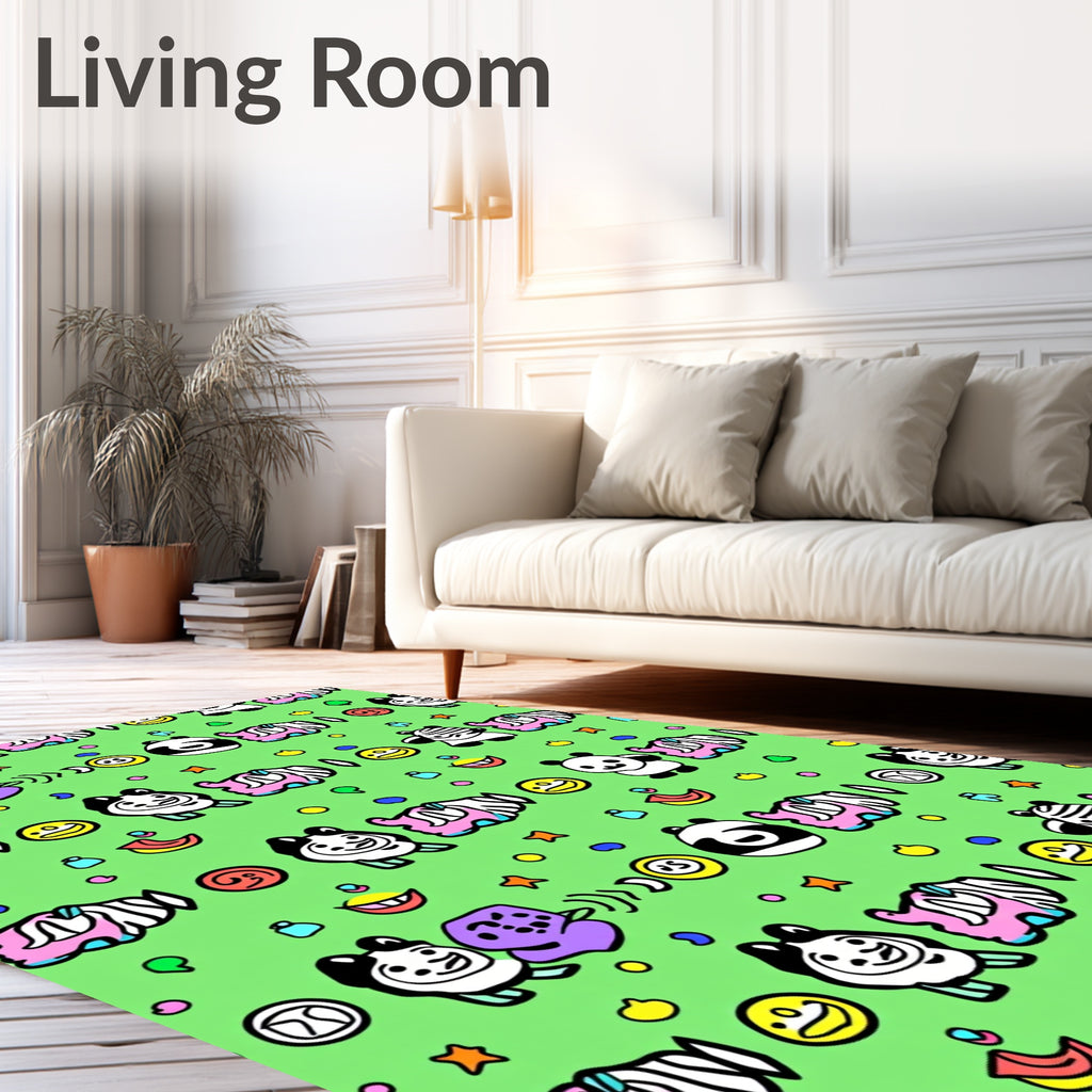 Whimsical Panda Zebra Cartoon Collision Rug