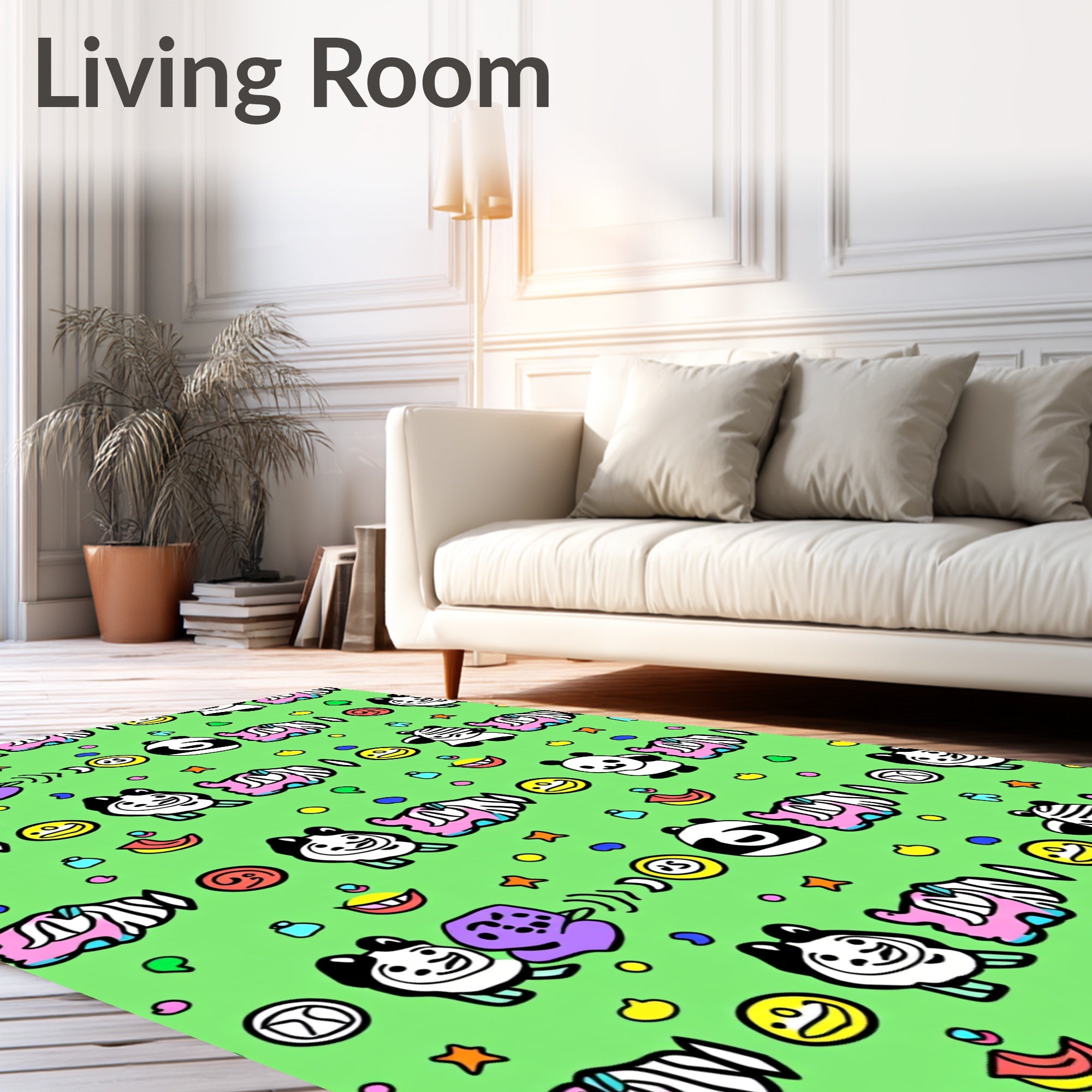 Whimsical Panda Zebra Cartoon Collision Rug