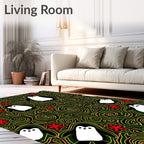 Whimsical Penguin Red Floral Swirl Rug