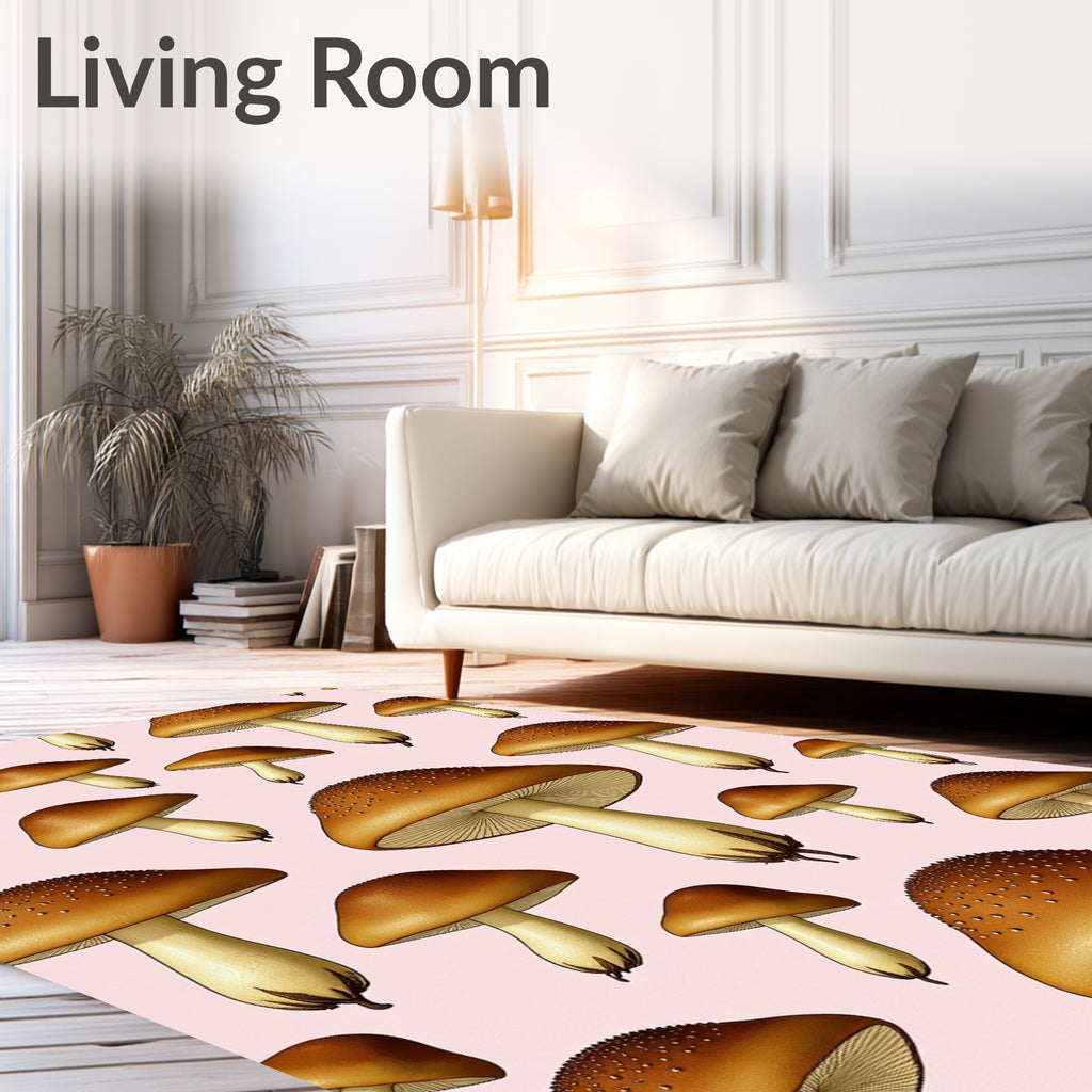 Brown Mushroom Botanical Illustration Background Rug