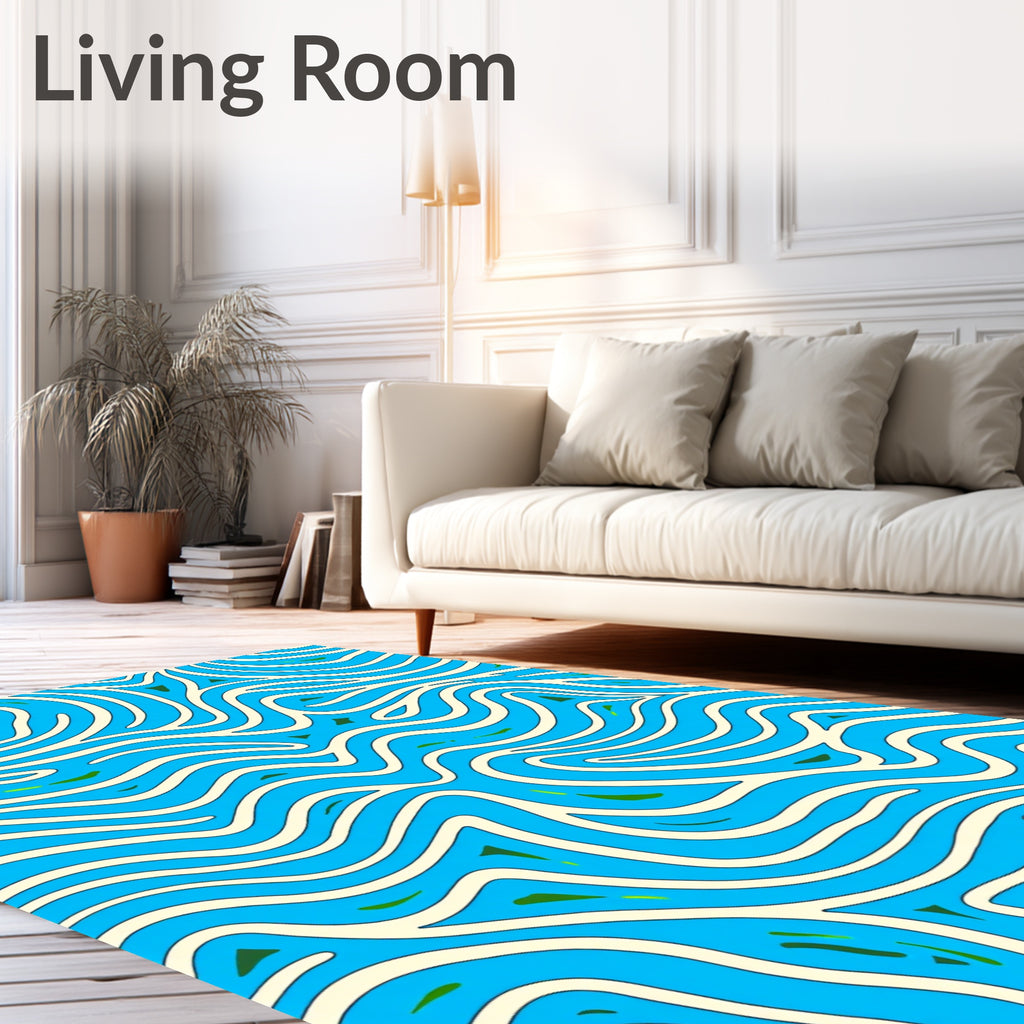 Curving White Aqua Organic Lines Rug