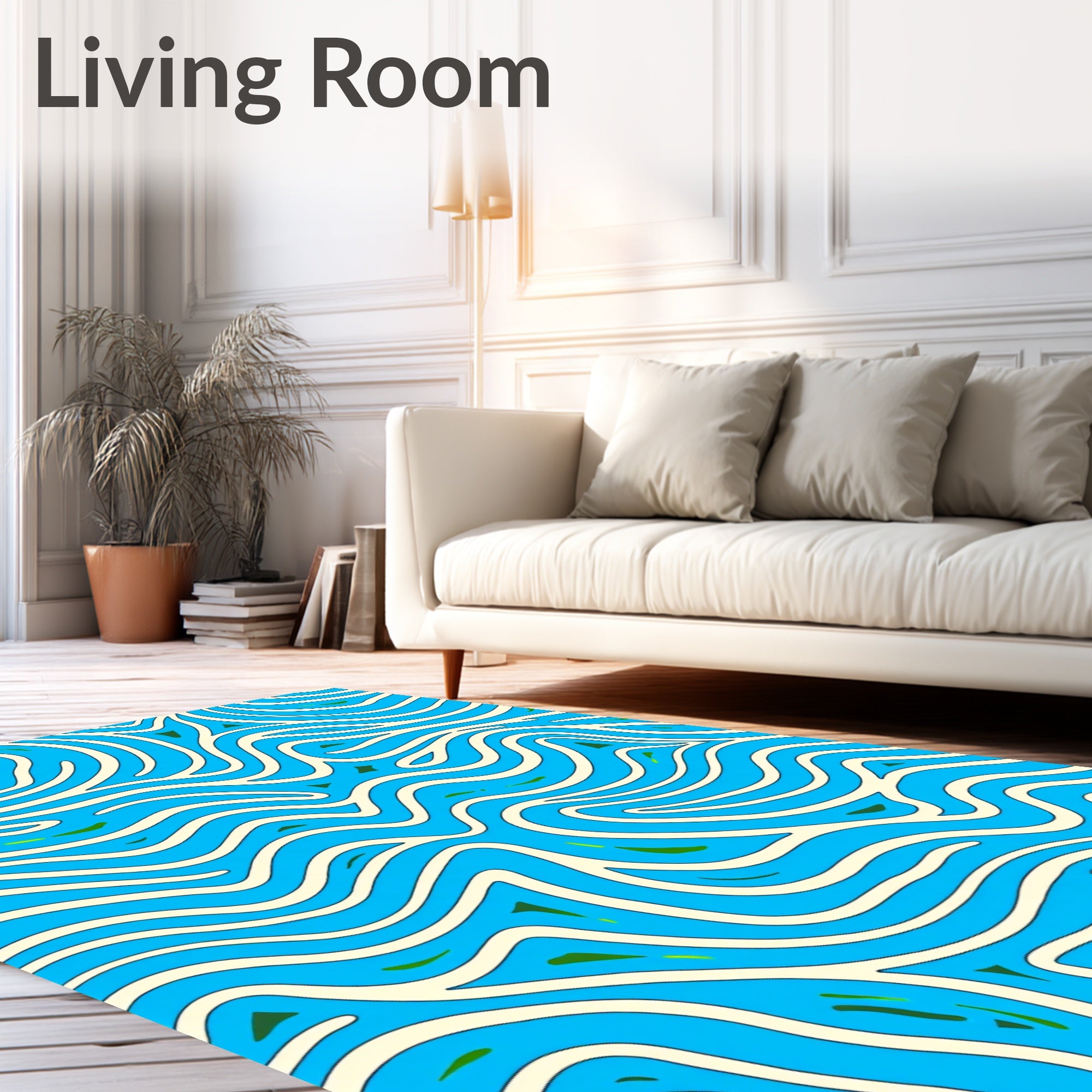 Curving White Aqua Organic Lines Rug