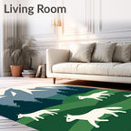 White Foxes Forest Mountain Landscape Rug