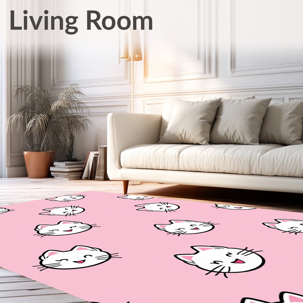 Sweet Pink Kawaii Kitty Faces Rug