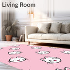 Sweet Pink Kawaii Kitty Faces Rug