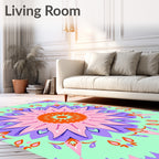 Vibrant Orange Pink Mandala Medallion Rug