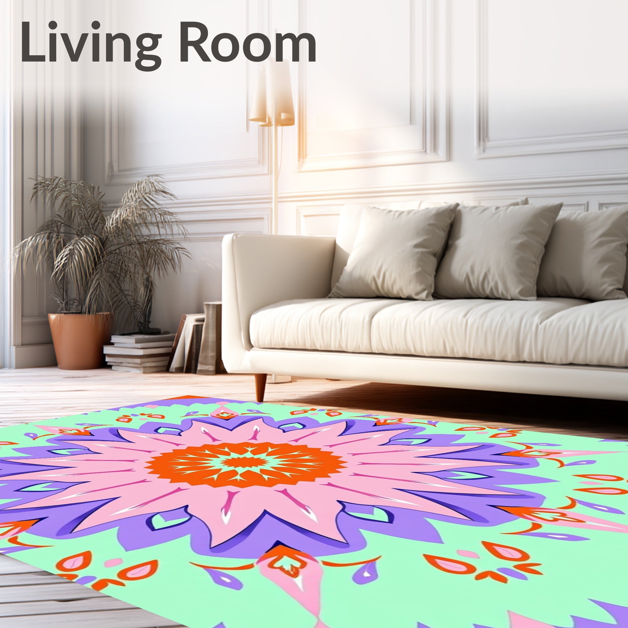 Vibrant Orange Pink Mandala Medallion Rug