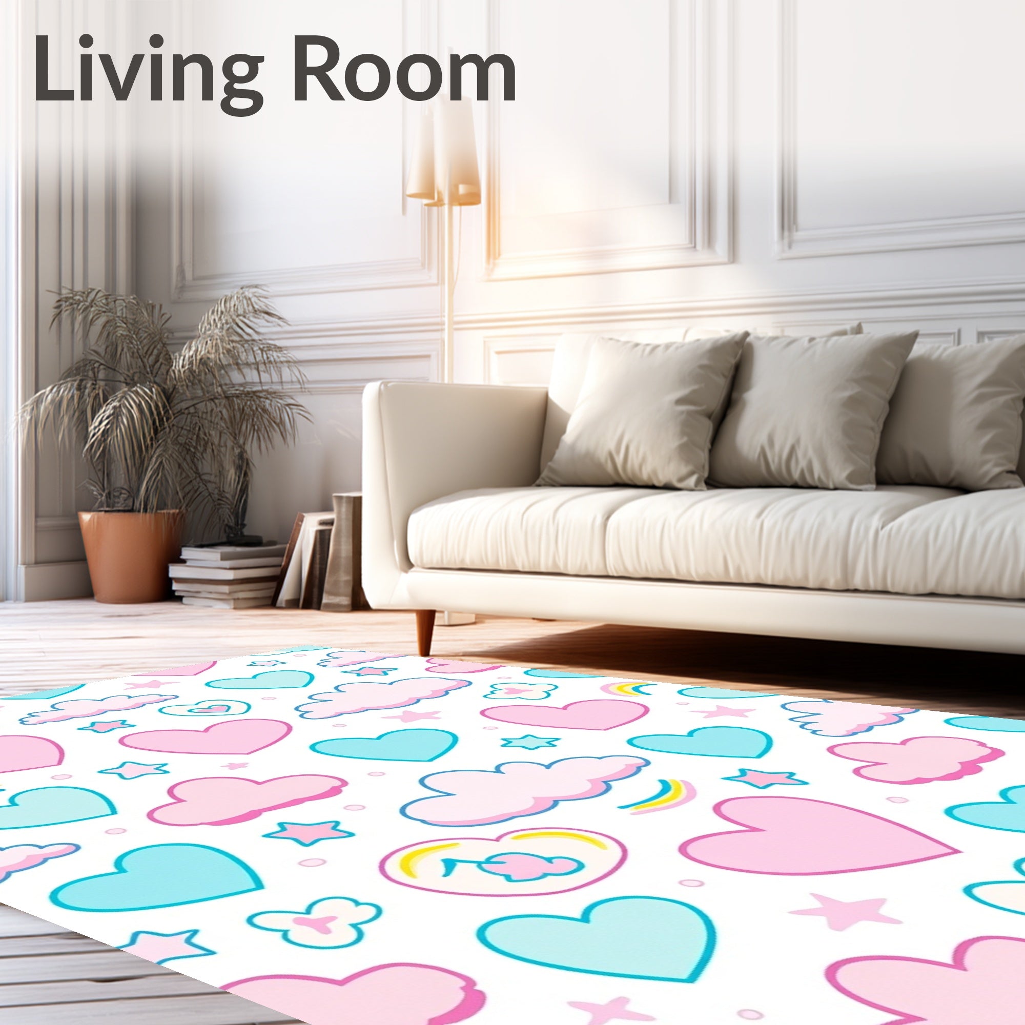 Sweet Sky Hearts and Clouds Rug