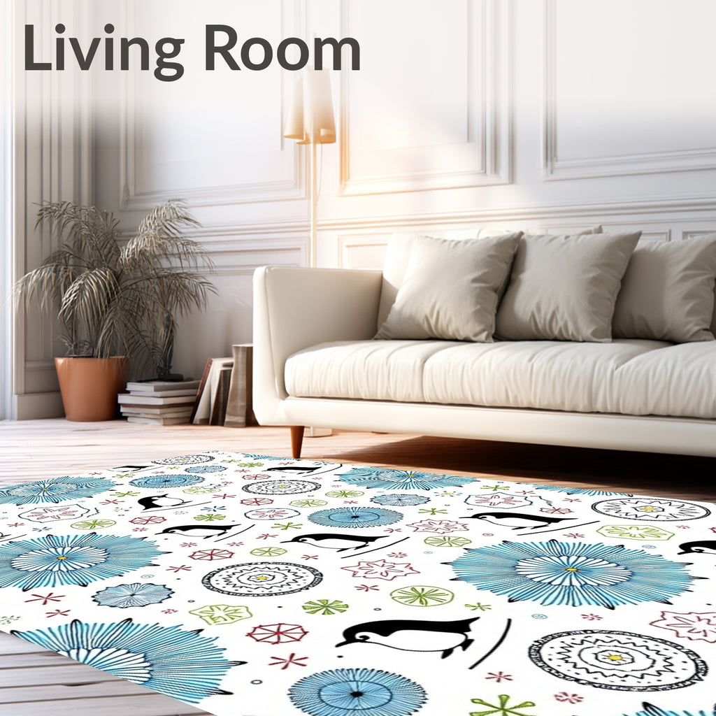 Cute Penguin Stars Medallion Wonder Rug