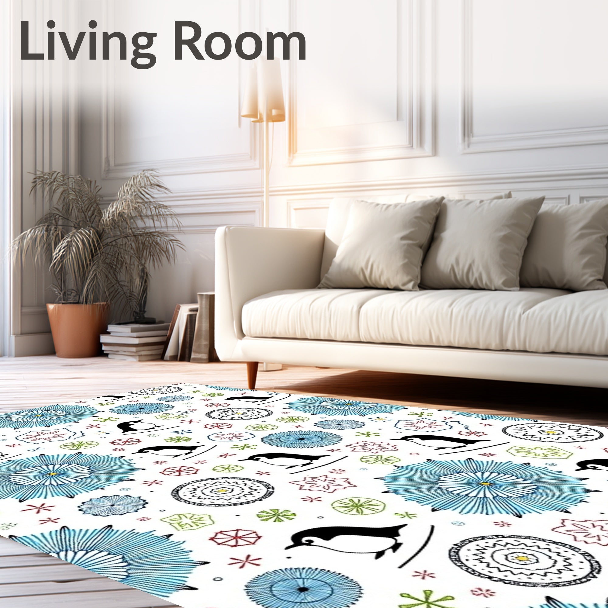 Cute Penguin Stars Medallion Wonder Rug