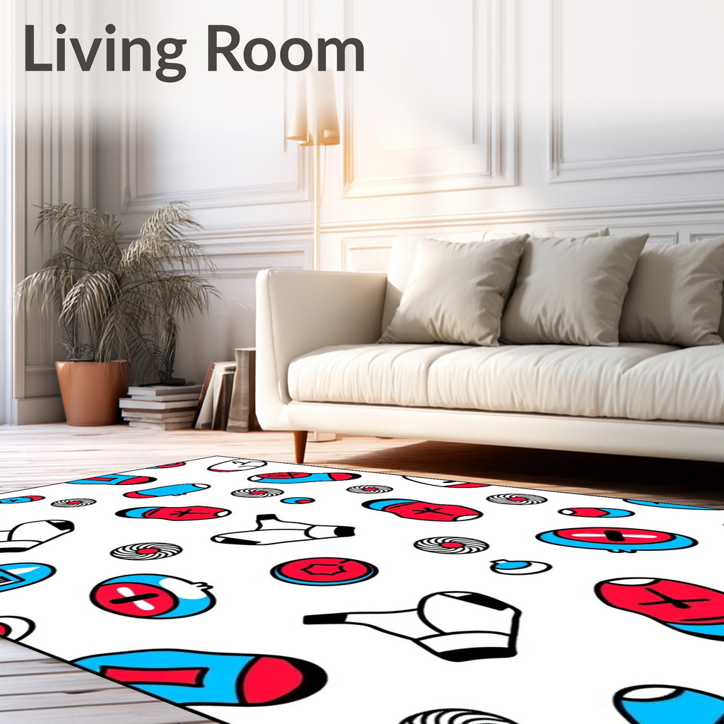 Red Blue Whimsical Sock Roundels Rug