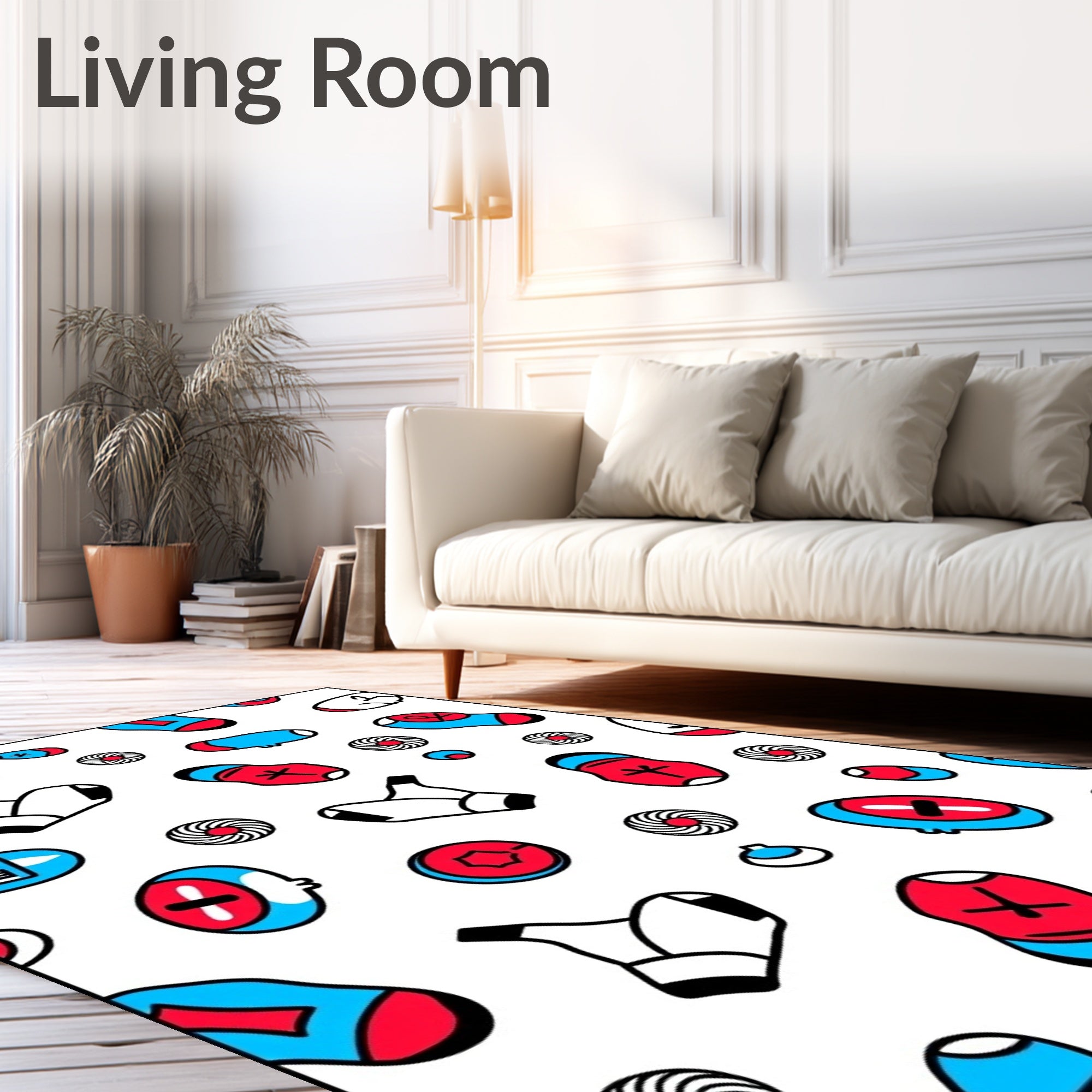 Red Blue Whimsical Sock Roundels Rug