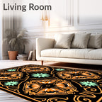 Orange Black Mint Green Floral Mandala Rug