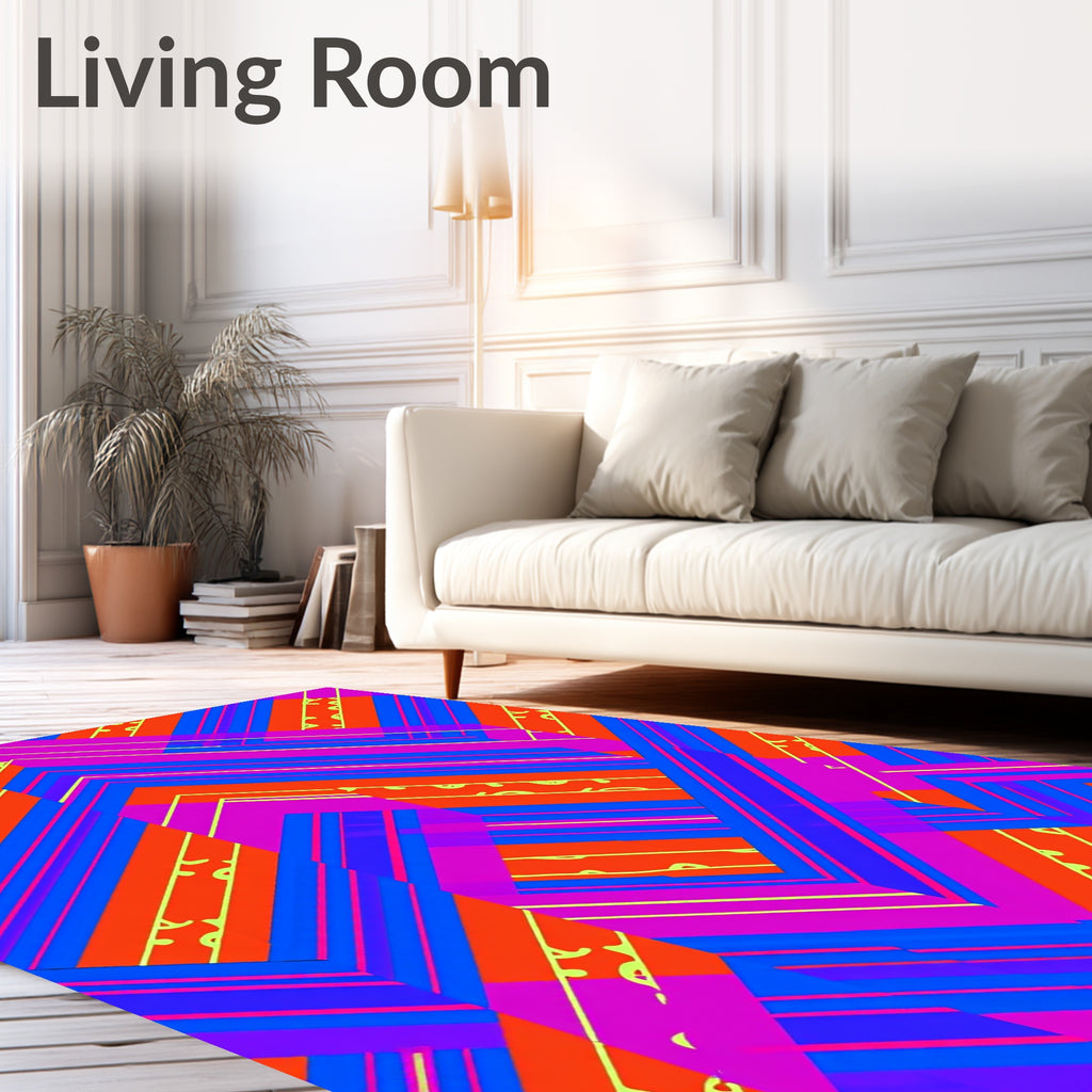 Vibrant Orange Blue Pink Geometric Stripes Rug