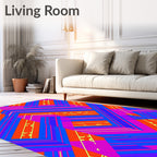 Vibrant Orange Blue Pink Geometric Stripes Rug