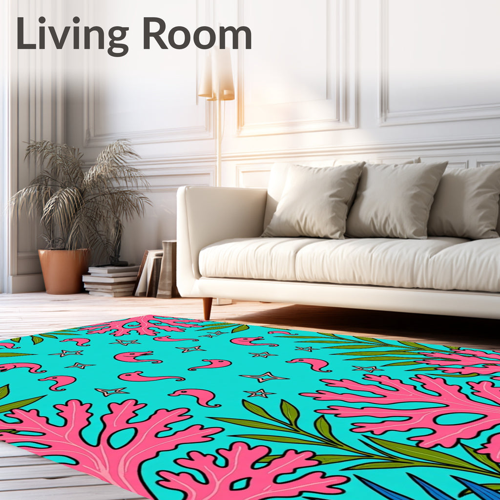 Pink Seahorse Coral Starburst Ocean Rug