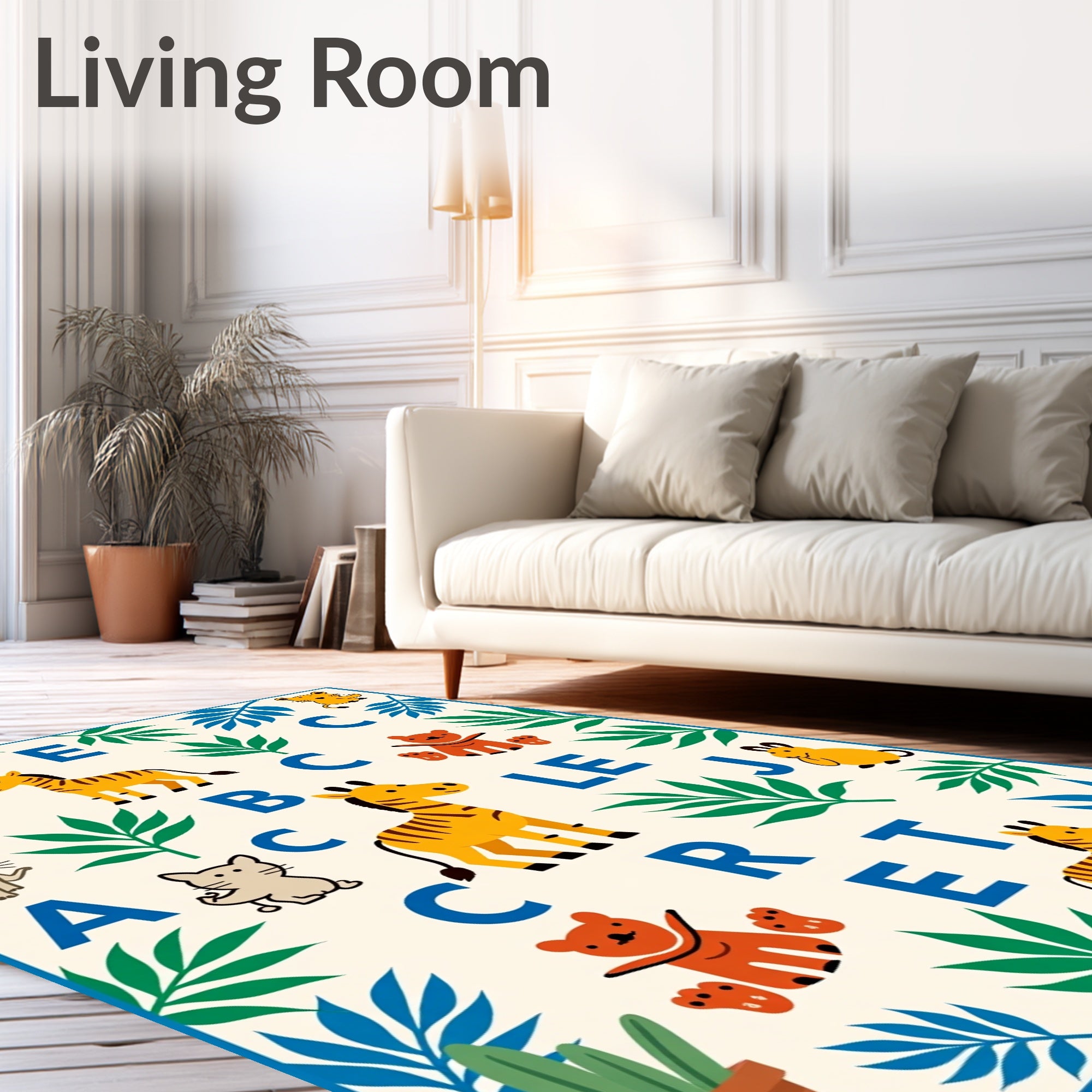 Jungle Alphabet Animals Botanical Whimsy Rug