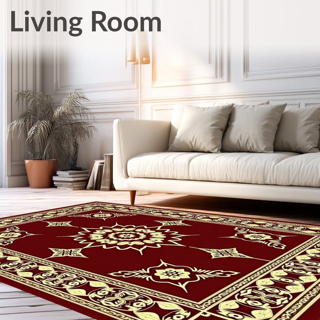 Crimson Mandalas and Floral Accents Rug