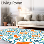 Orange Cats Teal Labyrinth Fun Rug
