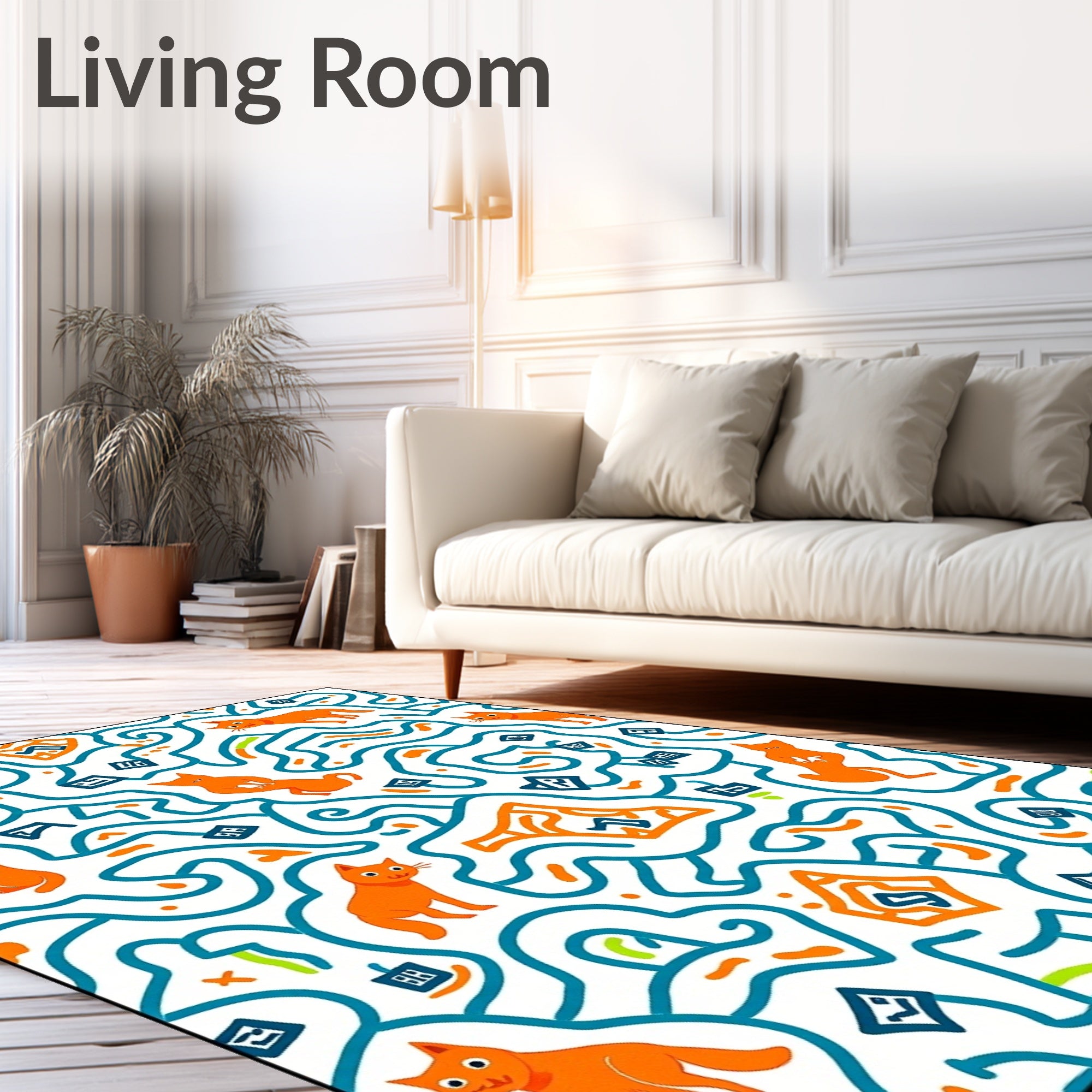 Orange Cats Teal Labyrinth Fun Rug