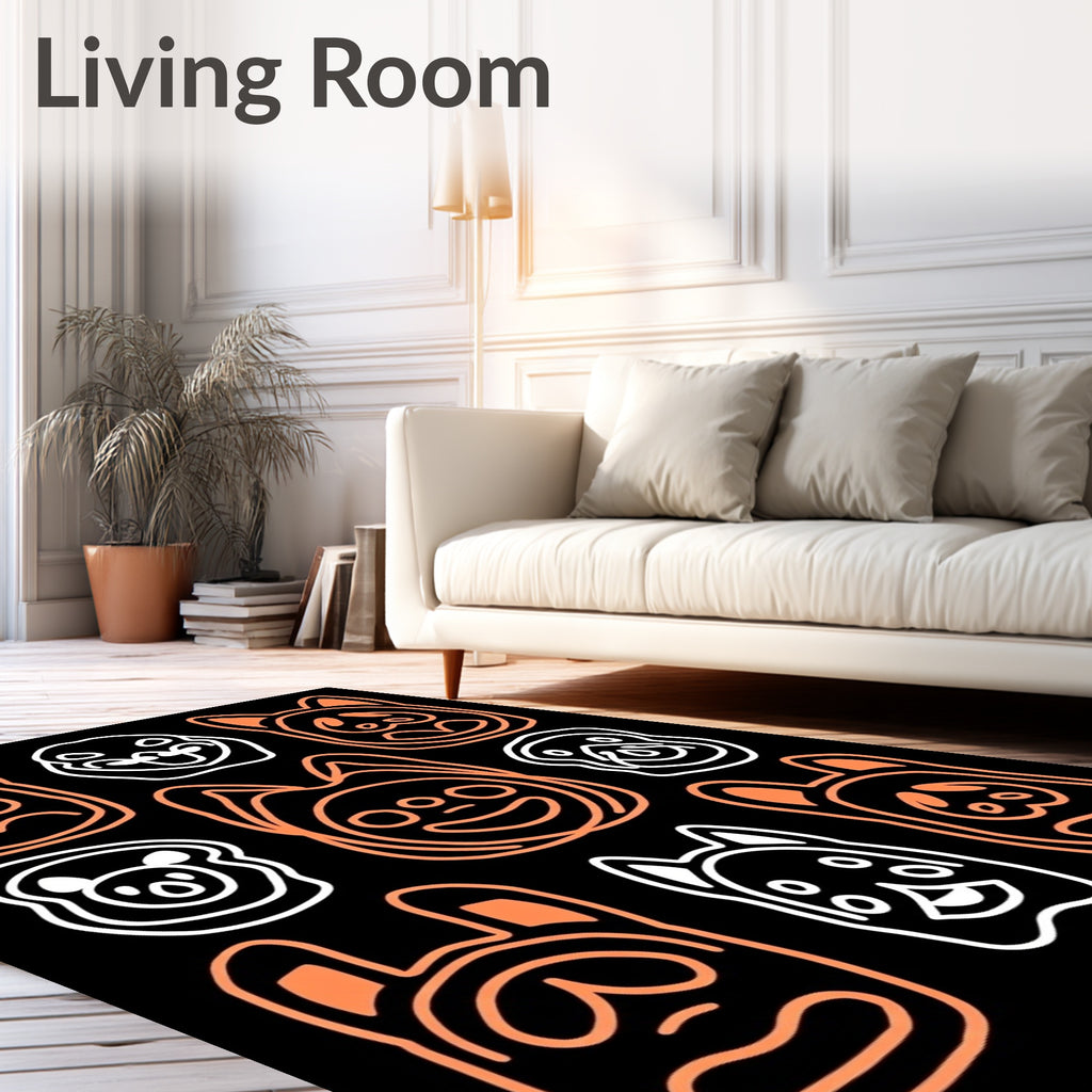 Orange White Animal Faces Collection Rug