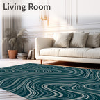 Deep Teal Swirling White Lines Rug