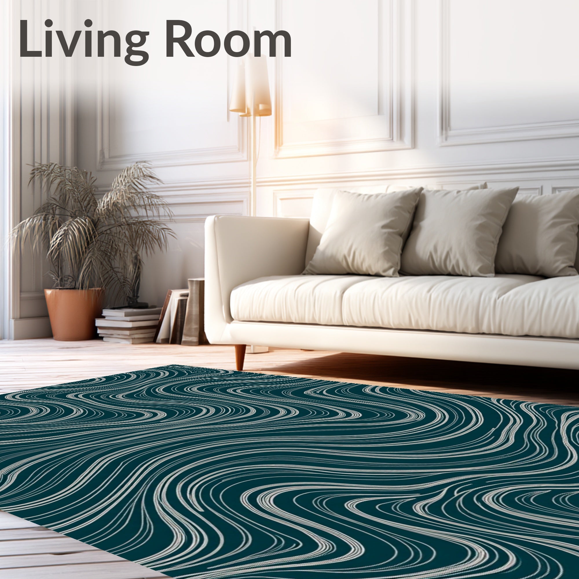 Deep Teal Swirling White Lines Rug