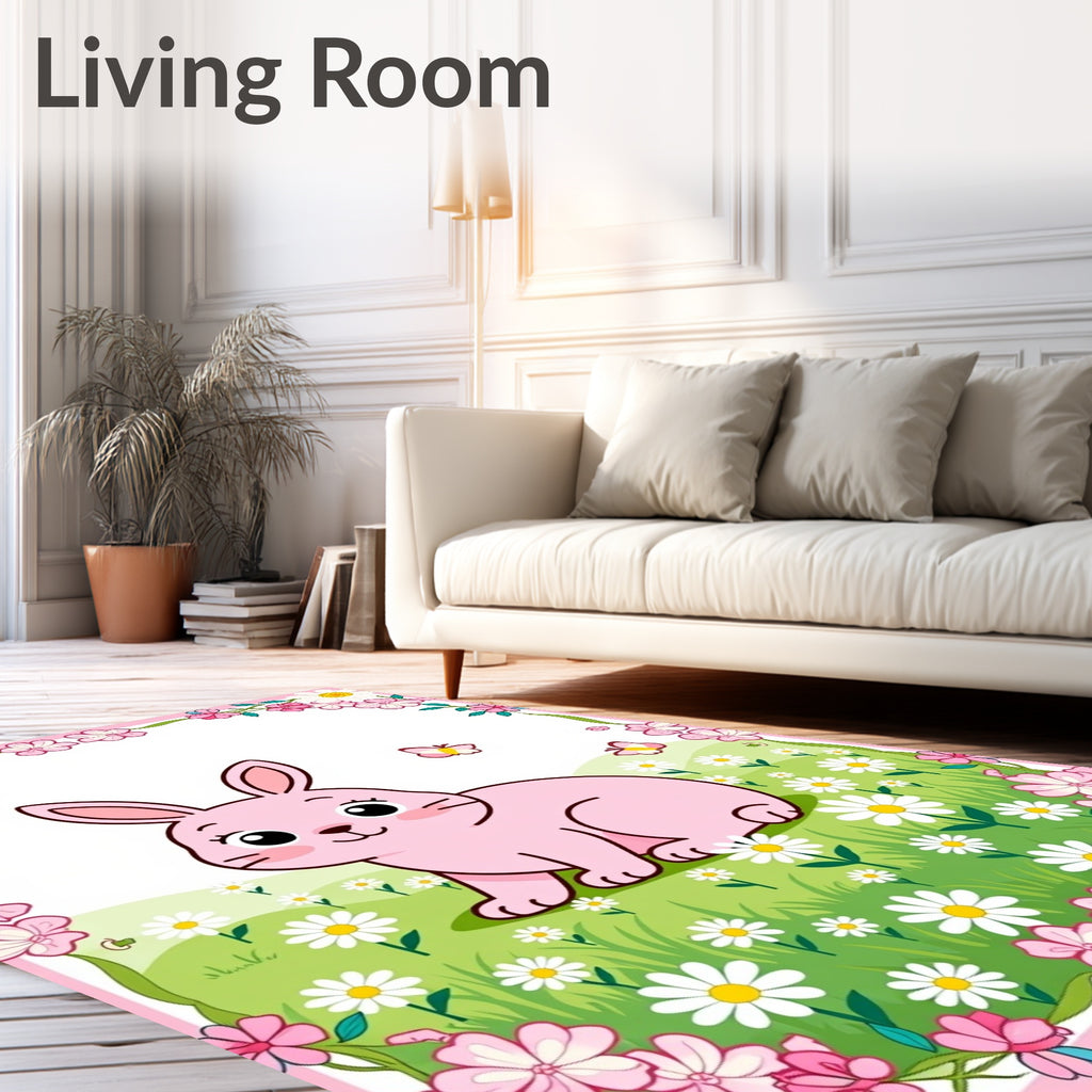 Pink Bunny Meadow Butterflies Rug